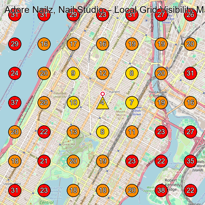 Adore Nailz, Nail Studio GeoGrid visibility map for Nail Salon in New York